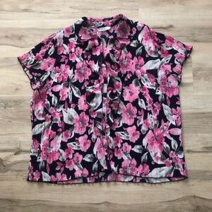 TanJay Vibrant Pink and Black Floral Blouse